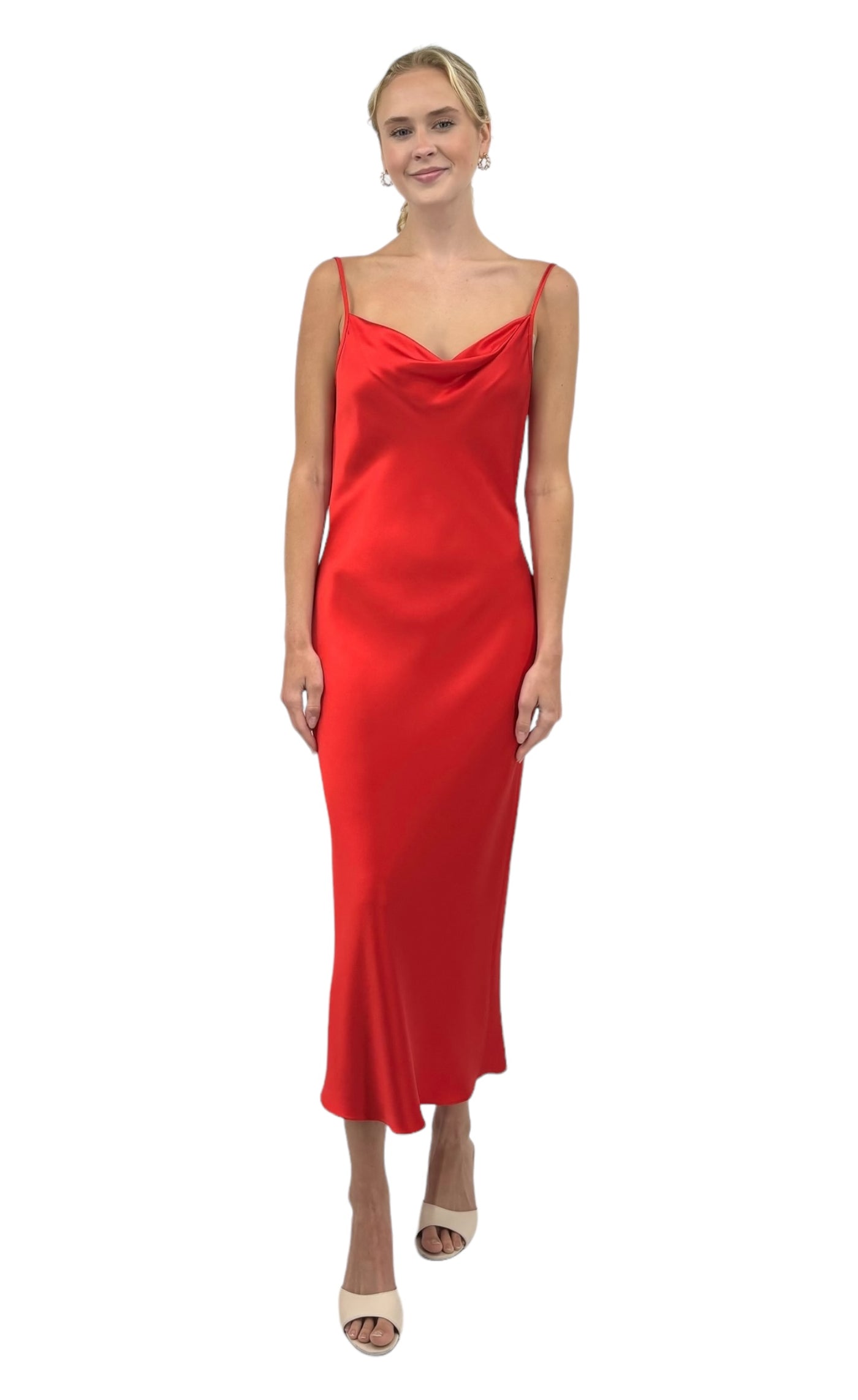 Satin Draped Front Camisole Dress in Poppy