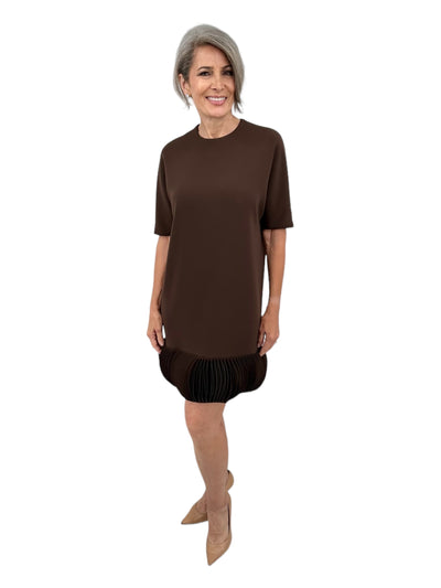 Jewel Neck Hanna Shift Disc with Laser Cut Disc Hem in Dark Chocolate