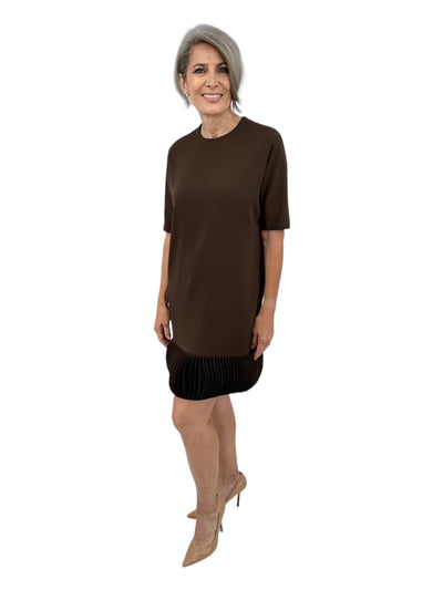 Jewel Neck Hanna Shift Disc with Laser Cut Disc Hem in Dark Chocolate