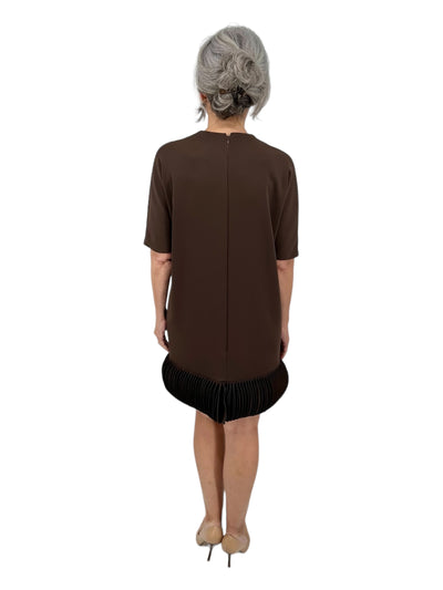 Jewel Neck Hanna Shift Disc with Laser Cut Disc Hem in Dark Chocolate