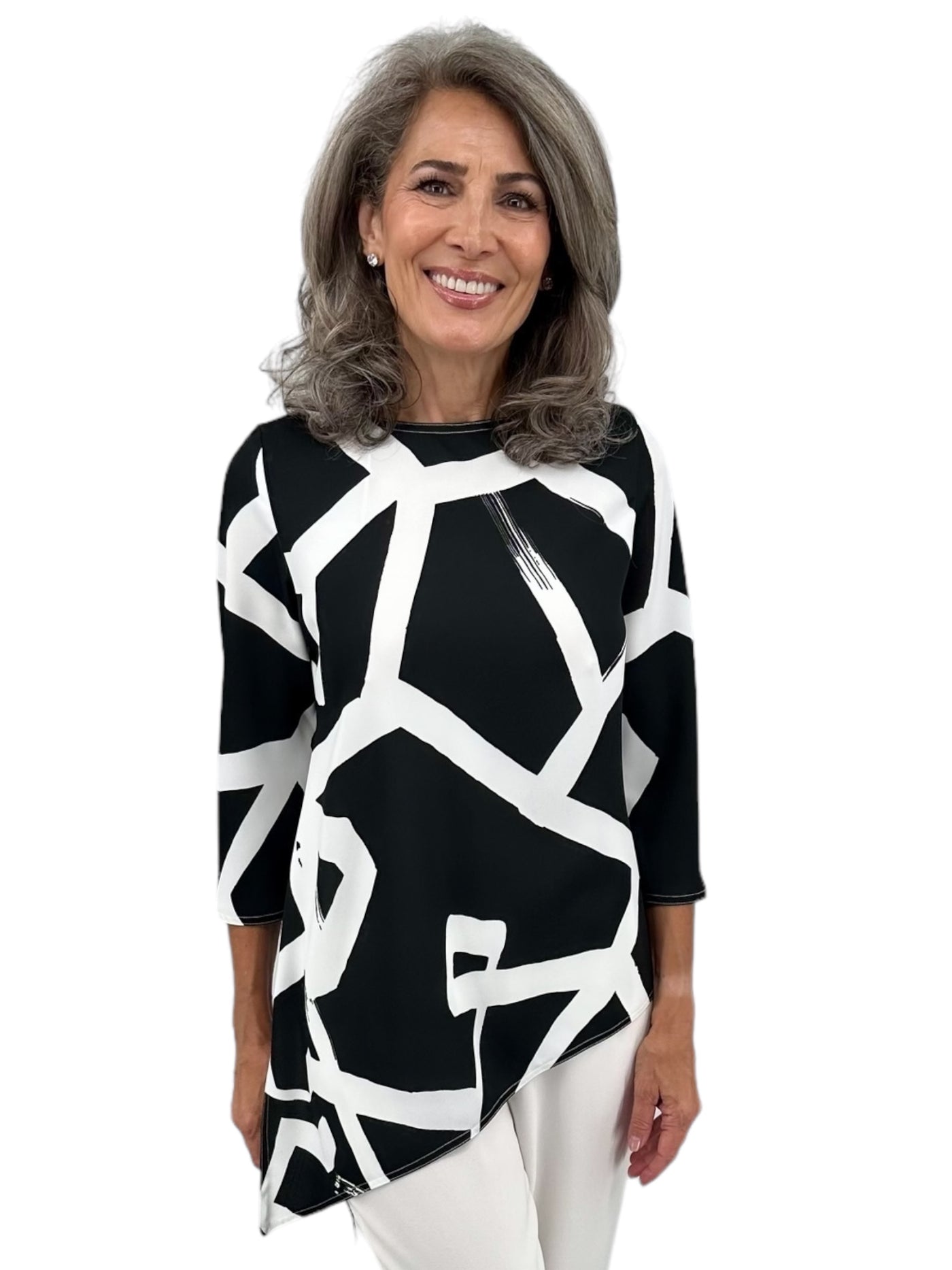 Stripe Bias Tunic in Black/White