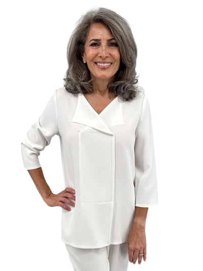3/4 Sleeve Crepe Tunic in White