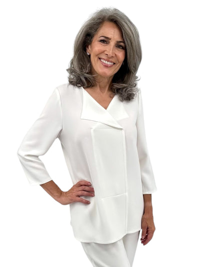 3/4 Sleeve Crepe Tunic in White