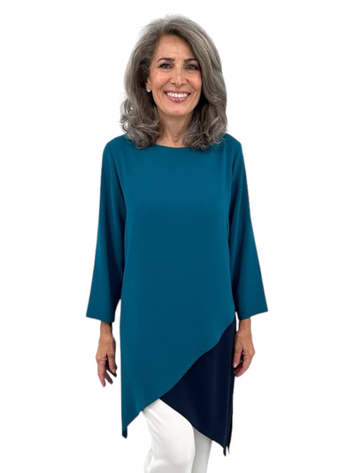Matte Crepe Double Helix Tunic in Navy/Teal