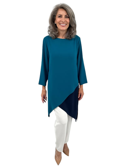 Matte Crepe Double Helix Tunic in Navy/Teal