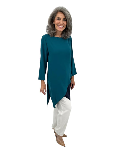 Matte Crepe Double Helix Tunic in Navy/Teal