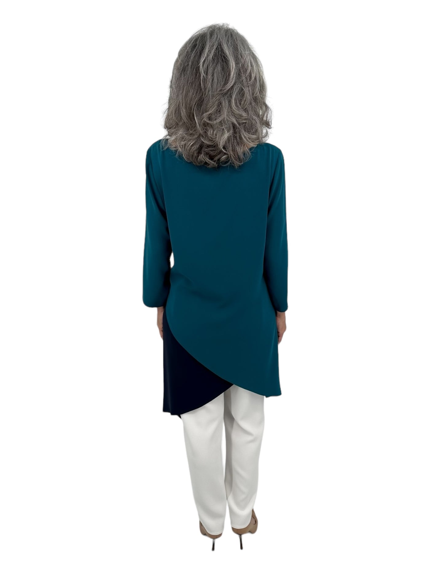 Matte Crepe Double Helix Tunic in Navy/Teal