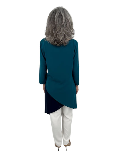 Matte Crepe Double Helix Tunic in Navy/Teal