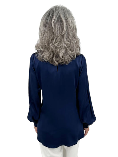 Satin Tunic W/ Contrast Silk Cuffs in Marine