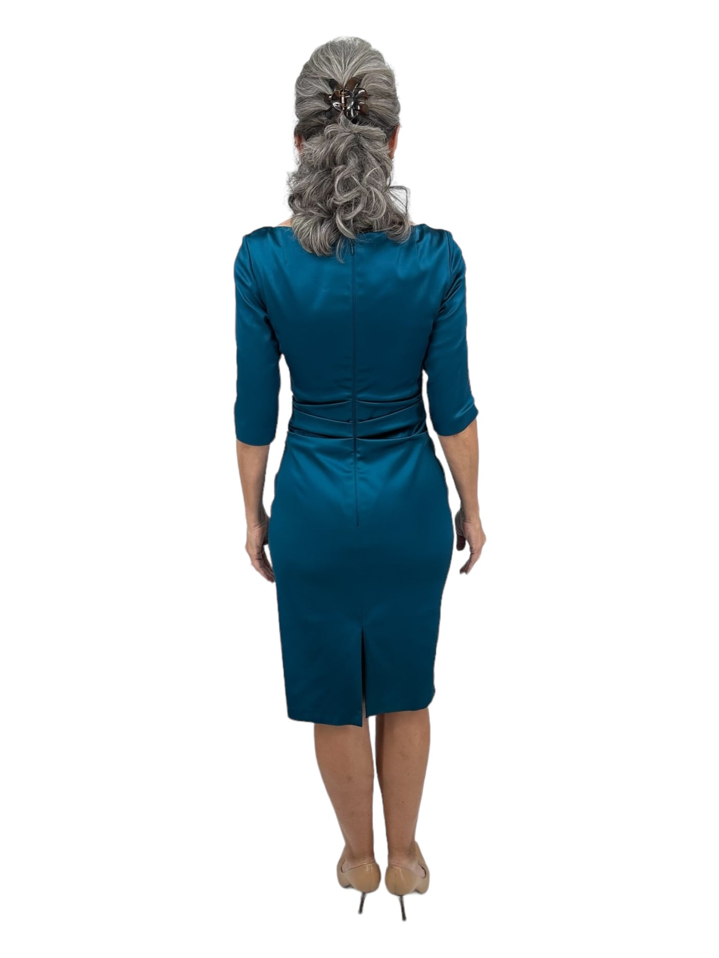 Ruched Satin Duchess Cocktail Dress in Jade
