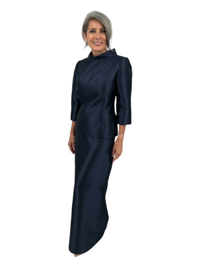 Jackie O Collar Top in Navy