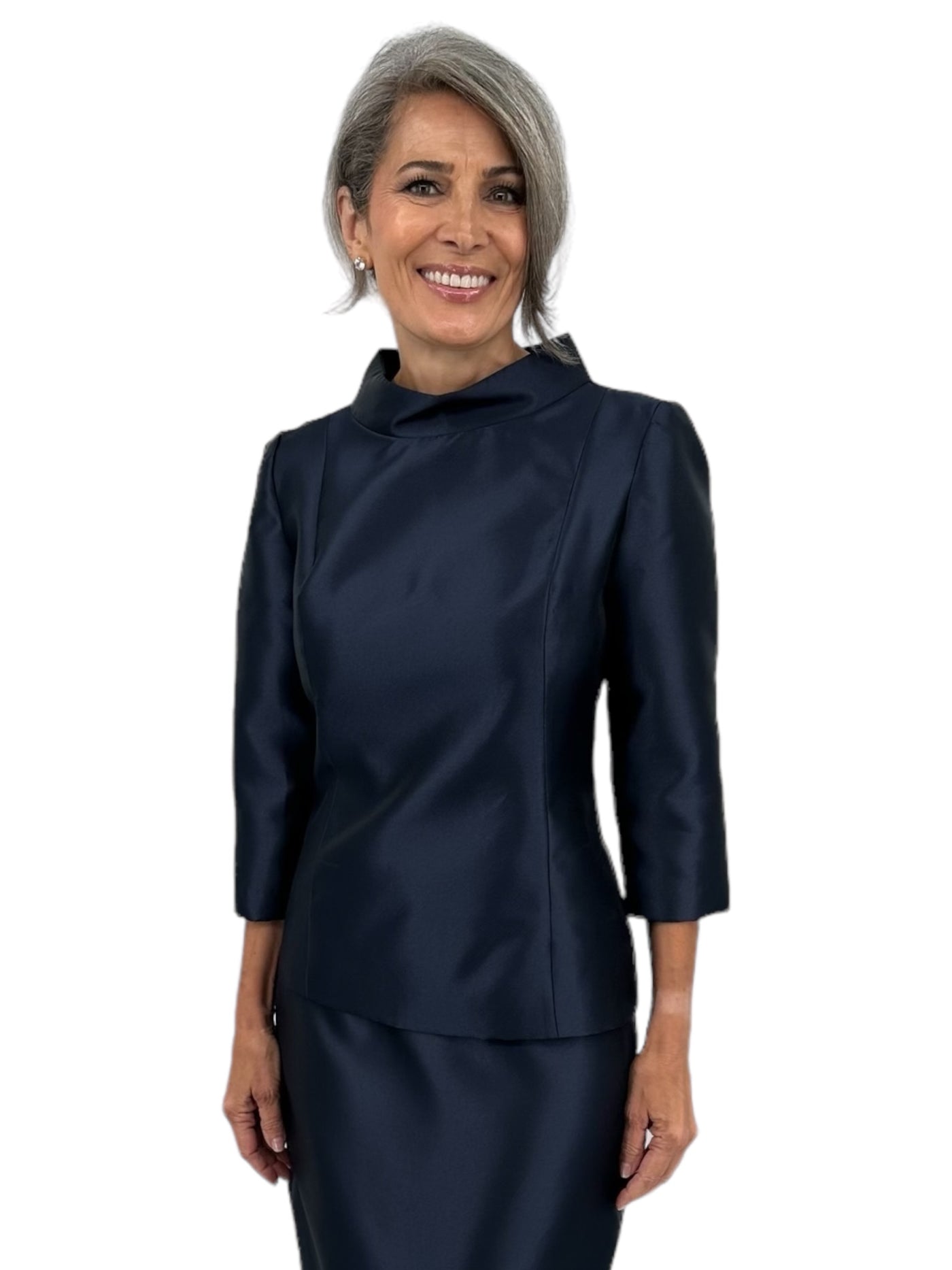 Jackie O Collar Top in Navy