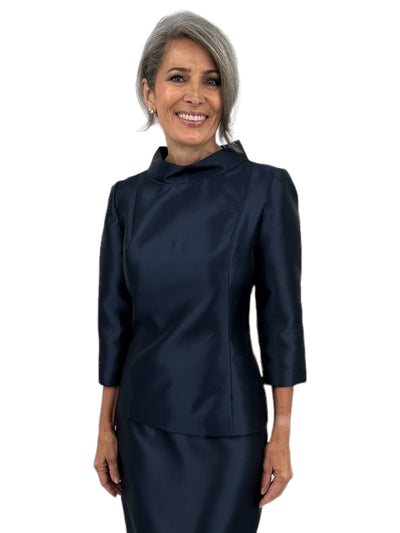 Jackie O Collar Top in Navy