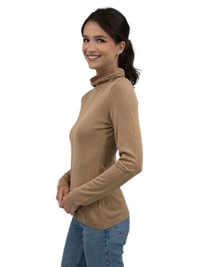 Long Sleeve Seamed Funnel in Camel
