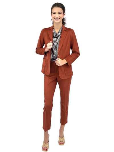 Faux Suede Front Zip Ankle Pant in Terra Cotta