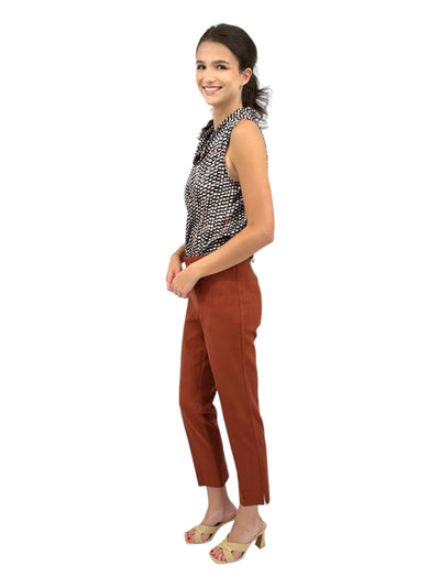 Faux Suede Front Zip Ankle Pant in Terra Cotta