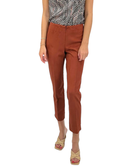 Faux Suede Front Zip Ankle Pant in Terra Cotta
