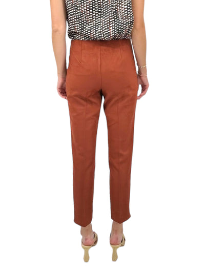Faux Suede Front Zip Ankle Pant in Terra Cotta