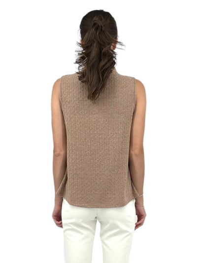 Sleeveless T-Neck Cable Knit Top in Taupe