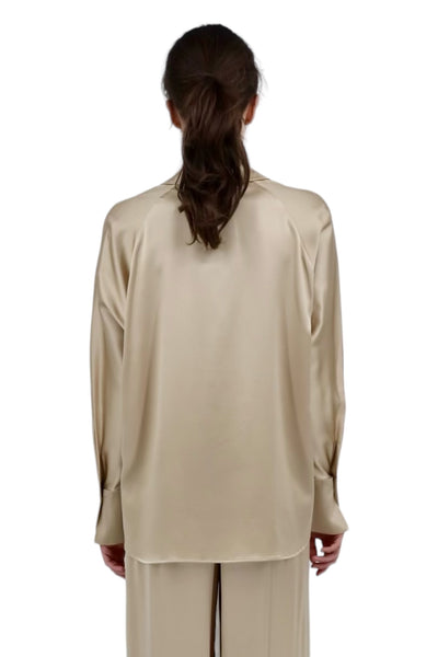 Silk Half Button Blouse in Irish Cream