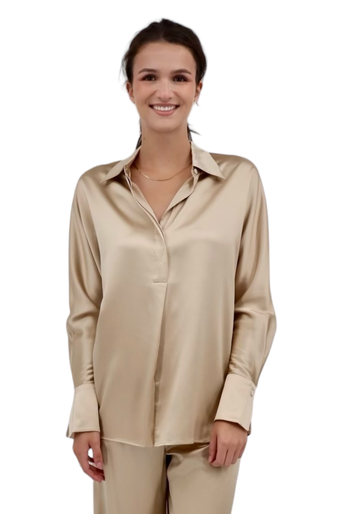 Silk Half Button Blouse in Irish Cream