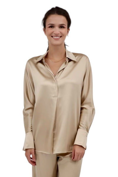 Silk Half Button Blouse in Irish Cream