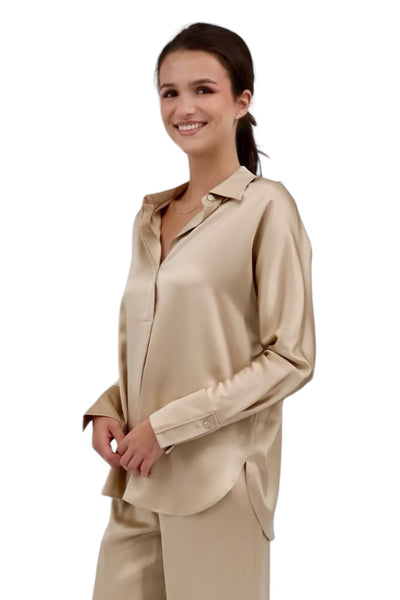 Silk Half Button Blouse in Irish Cream