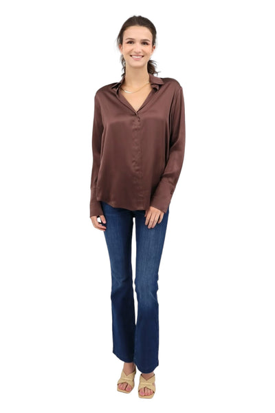Daria French Cuff Silk Blouse in Coffee