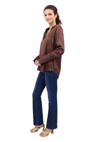 Daria French Cuff Silk Blouse in Coffee