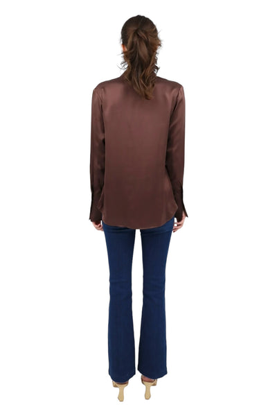 Daria French Cuff Silk Blouse in Coffee