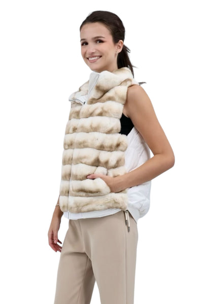 Genuine Fox Fur Reversible Down Vest in Ivory Stripe