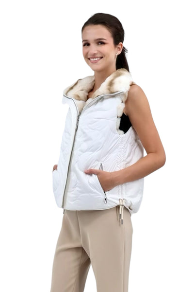Genuine Fox Fur Reversible Down Vest in Ivory Stripe