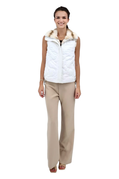 Genuine Fox Fur Reversible Down Vest in Ivory Stripe