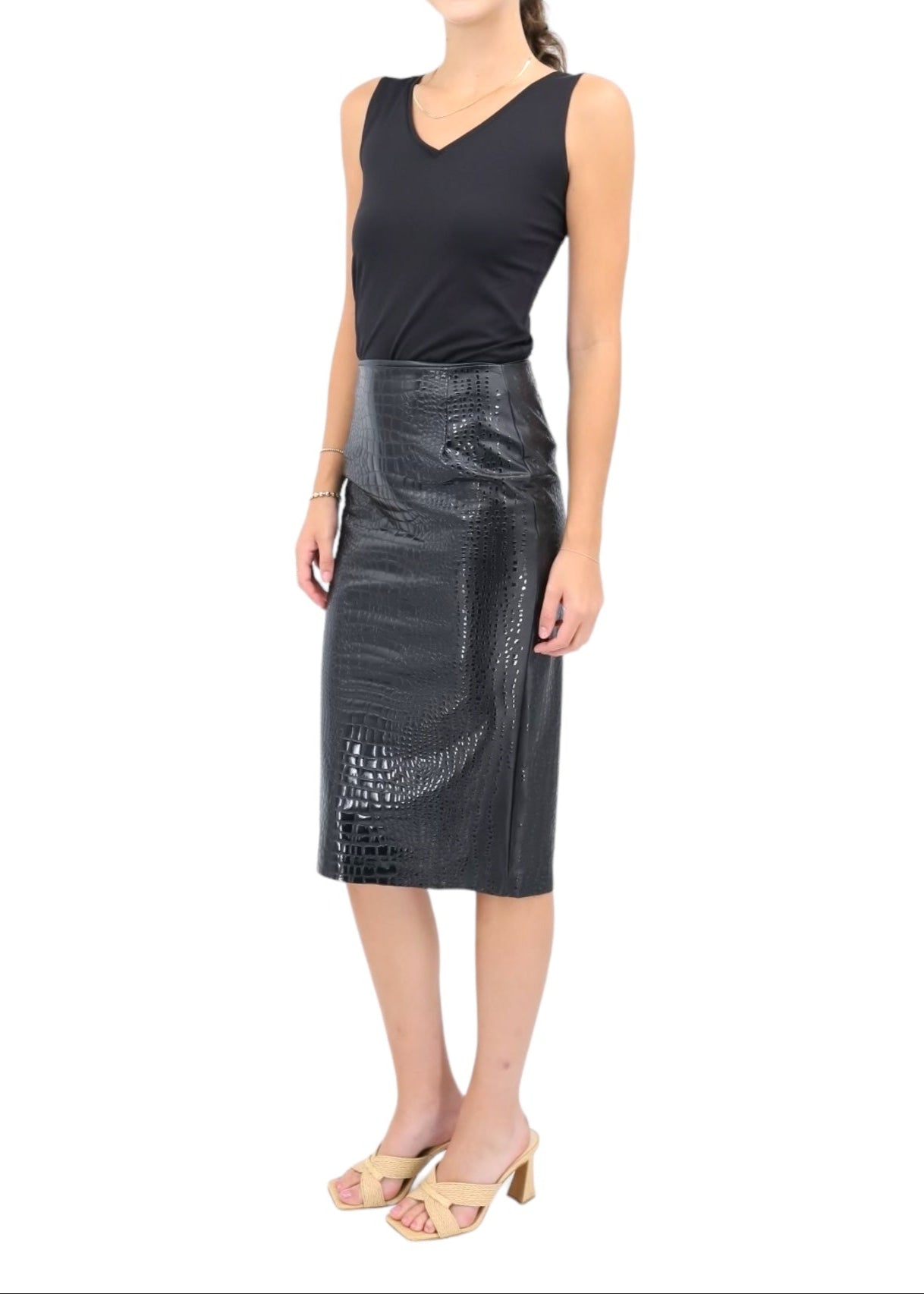 Lumi Jersey Midi-Skirt in Black Croc