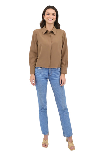 Cropped Pleat Back Blouse in Camel