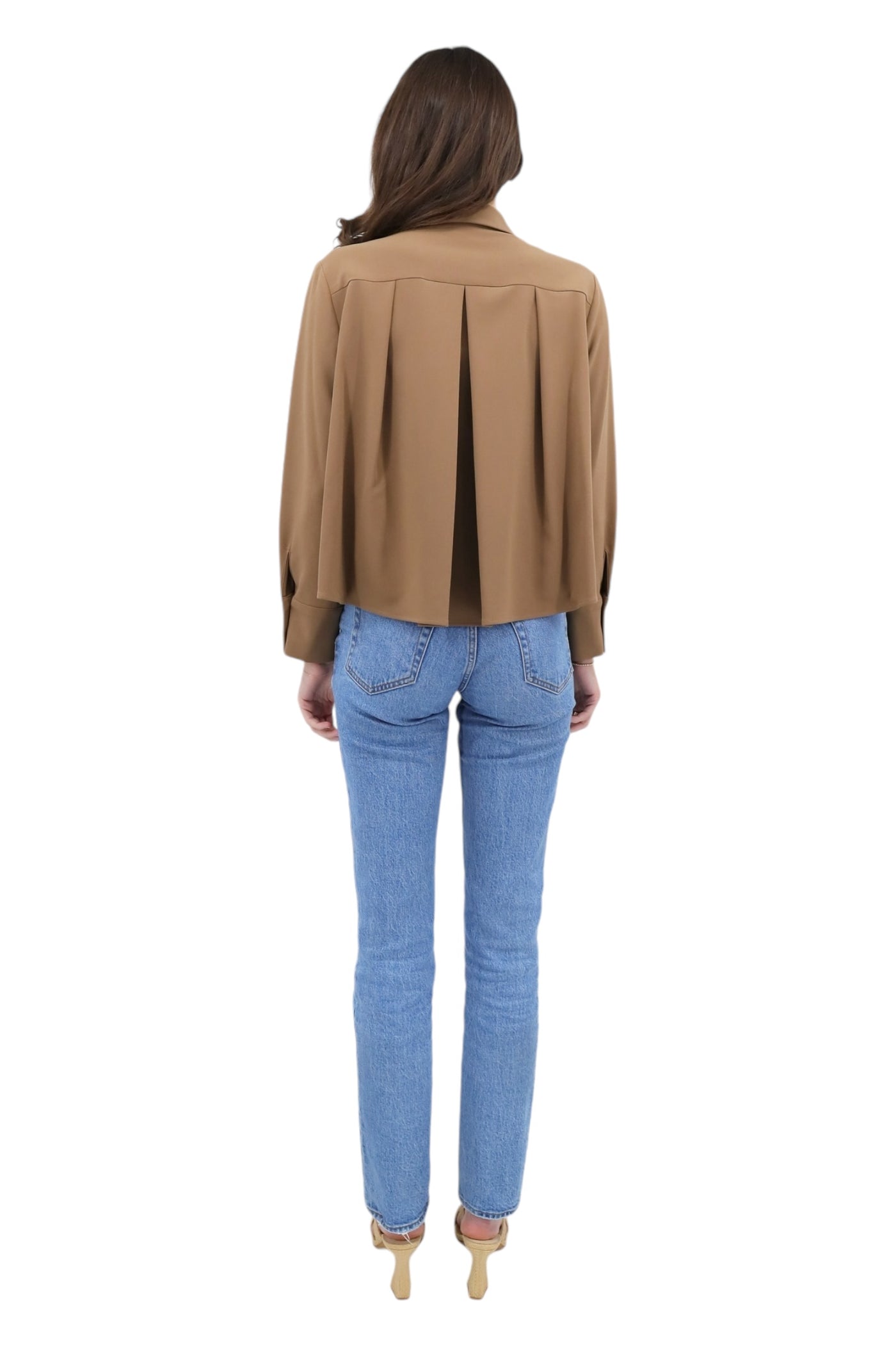 Cropped Pleat Back Blouse in Camel