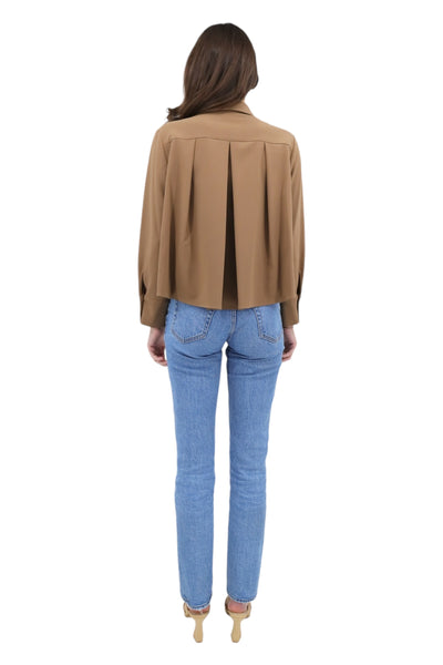 Cropped Pleat Back Blouse in Camel