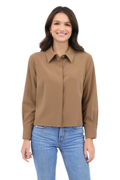 Cropped Pleat Back Blouse in Camel
