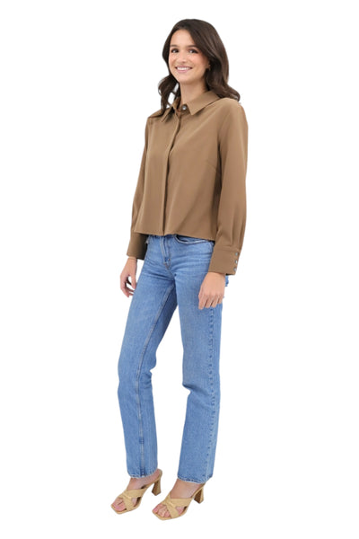 Cropped Pleat Back Blouse in Camel