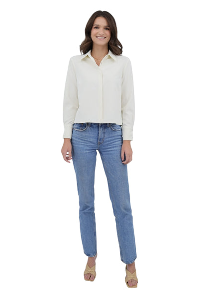 Cropped Pleat Back Blouse in Ivory