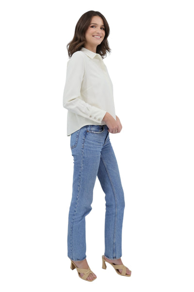 Cropped Pleat Back Blouse in Ivory