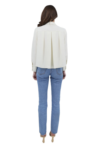 Cropped Pleat Back Blouse in Ivory