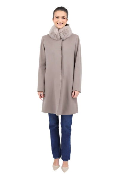 Wool Coat With Fox Collar in Shitake