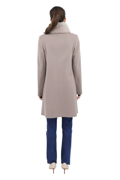 Wool Coat With Fox Collar in Shitake