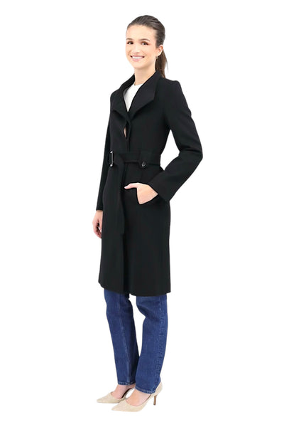 100% Wool Placket Front Coat in Black