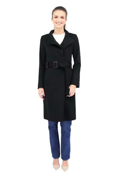 100% Wool Placket Front Coat in Black