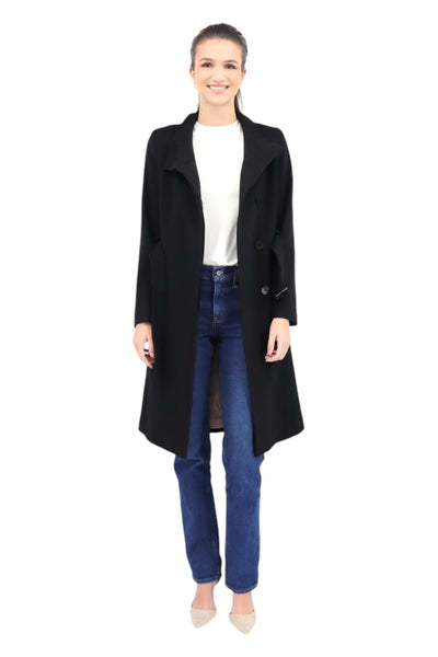 100% Wool Placket Front Coat in Black