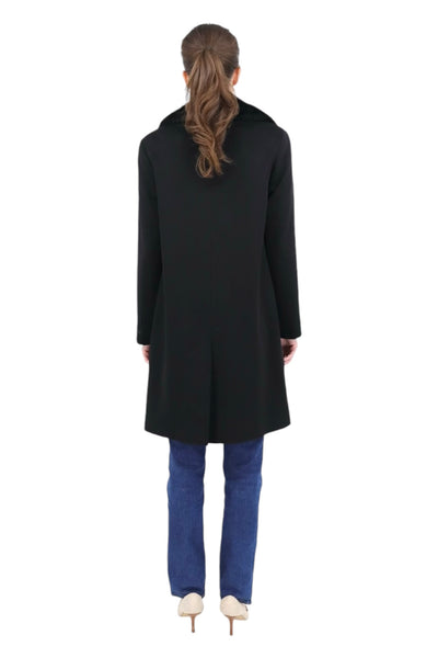 2 Button Notch Coat with Shearling Collar in Black
