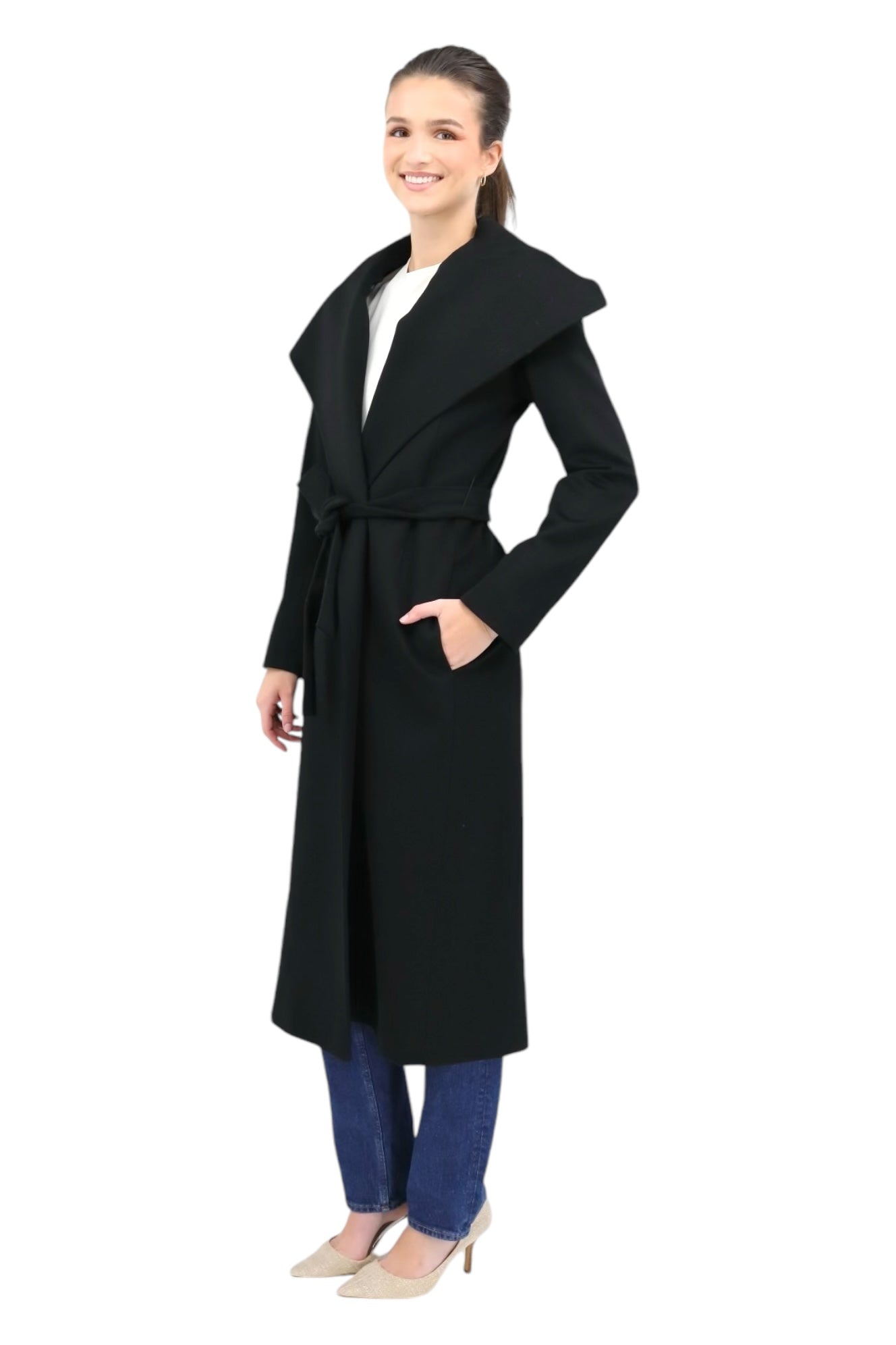 Long Wrap Coat in Black
