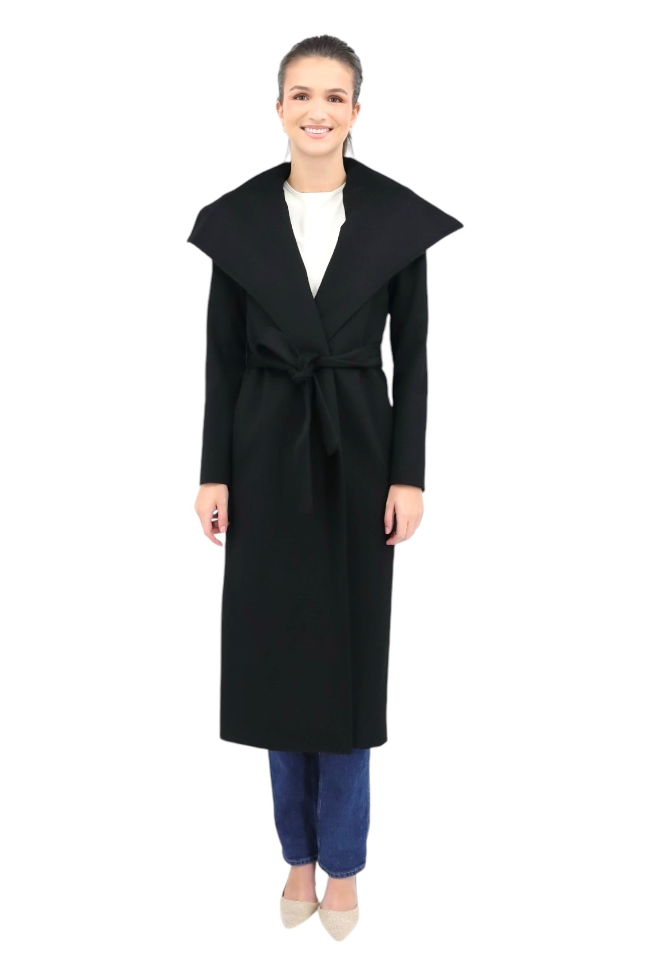 Long Wrap Coat in Black